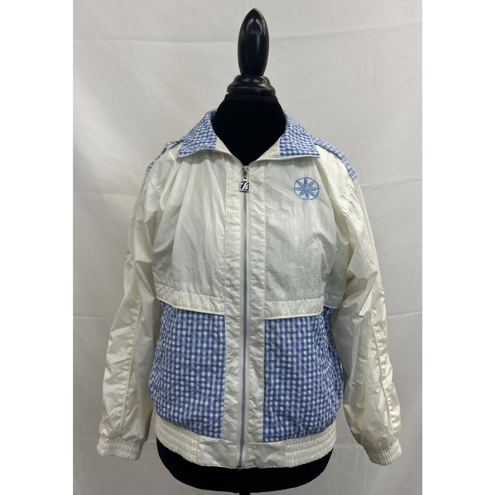 Vintage Lavon Petites Medium White & Blue Windbreaker Jacket FS Bnfts Charity